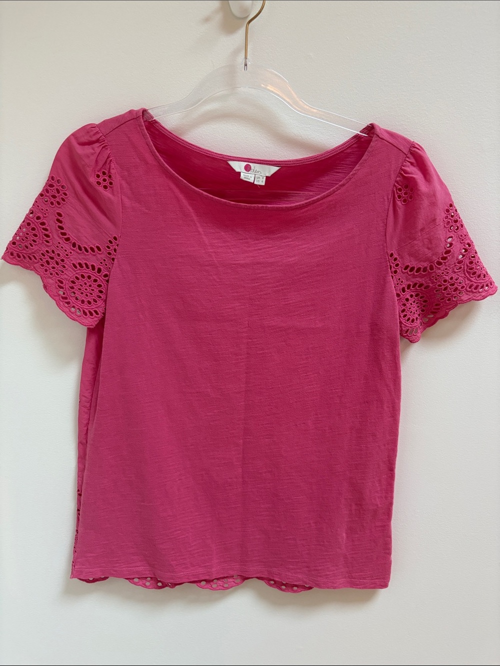 Boden Rose Pink Eyelet Sleeve Short-Sleeve Tee